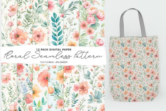 Download DIgital Paper Flower Watercolor Pattern - Flower watercolor pattern Collection